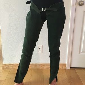 Green suede riding chaps